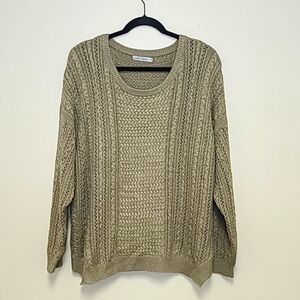 Funky People Tan Metallic Cable Knit Sweater